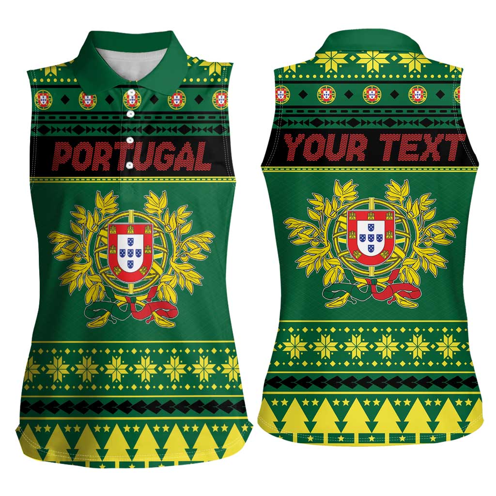 Personalized Portugal Christmas Women Sleeveless Polo Shirt Emblem With Flag Style - Wonder Print Shop