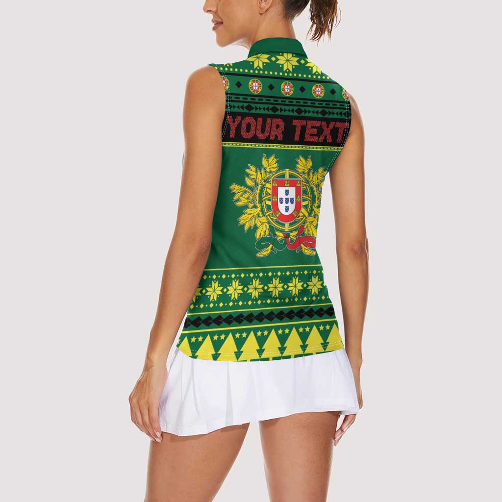 Personalized Portugal Christmas Women Sleeveless Polo Shirt Emblem With Flag Style - Wonder Print Shop