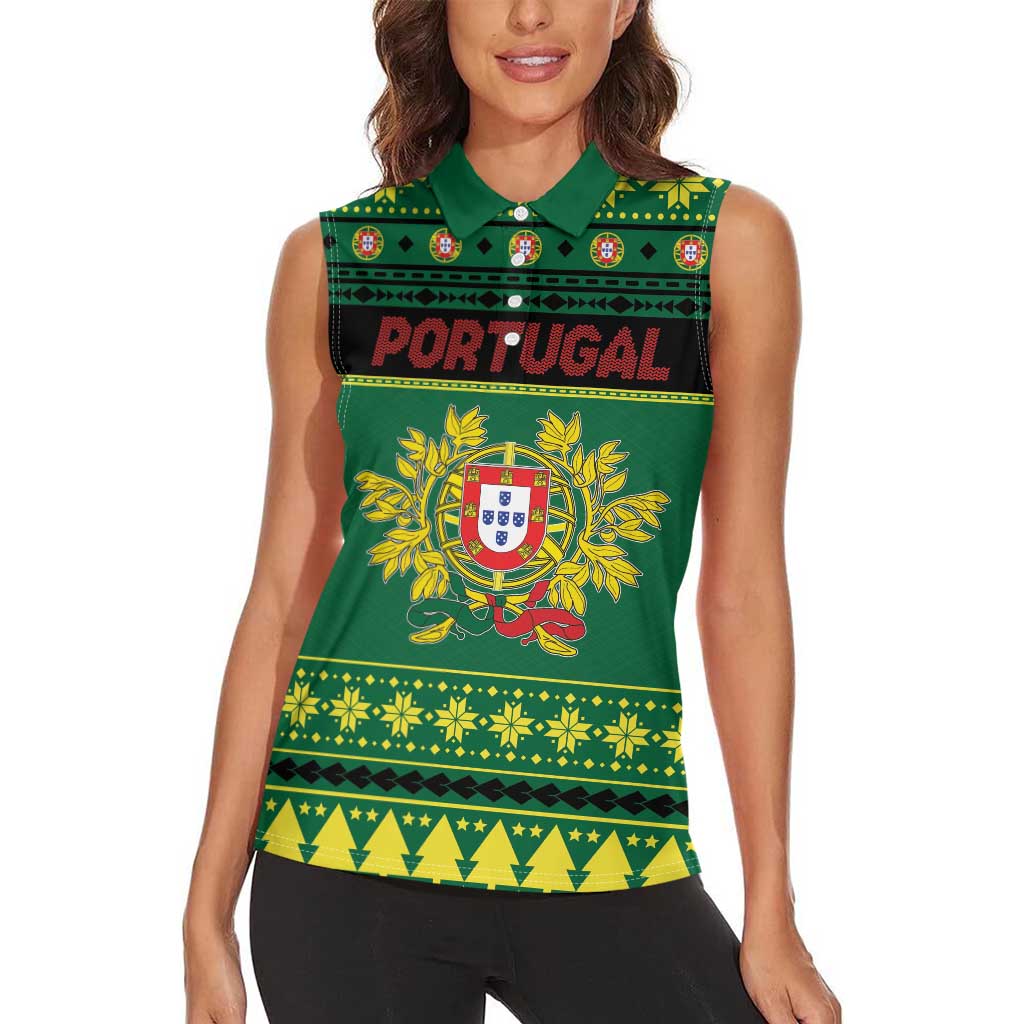 Personalized Portugal Christmas Women Sleeveless Polo Shirt Emblem With Flag Style - Wonder Print Shop