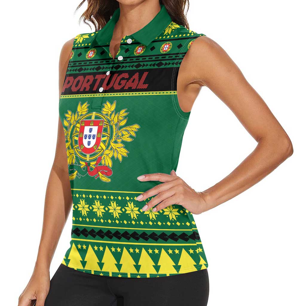 Personalized Portugal Christmas Women Sleeveless Polo Shirt Emblem With Flag Style - Wonder Print Shop