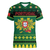 Personalized Portugal Christmas Women V-Neck T-Shirt Emblem With Flag Style - Wonder Print Shop