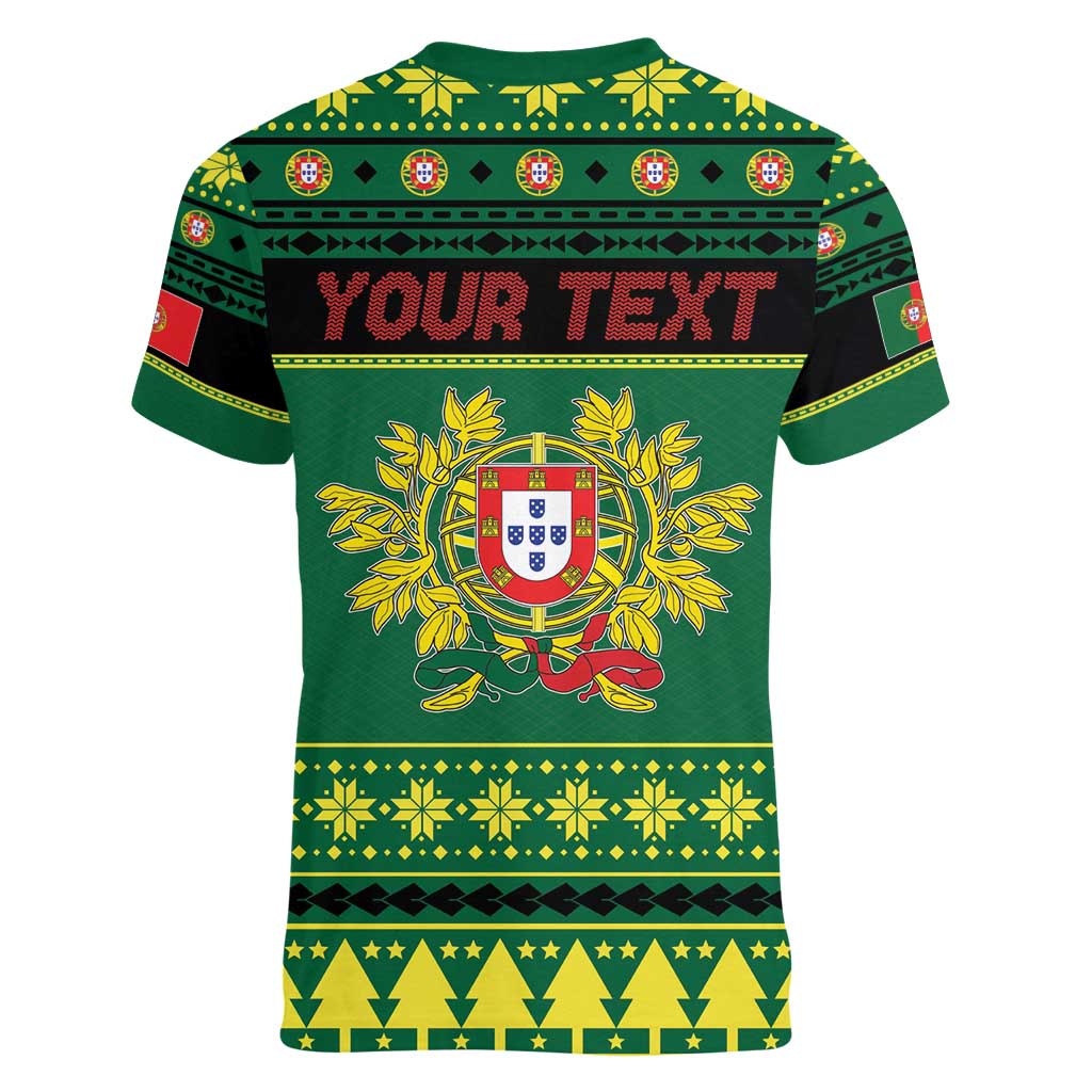 Personalized Portugal Christmas Women V-Neck T-Shirt Emblem With Flag Style - Wonder Print Shop