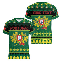 Personalized Portugal Christmas Women V-Neck T-Shirt Emblem With Flag Style - Wonder Print Shop