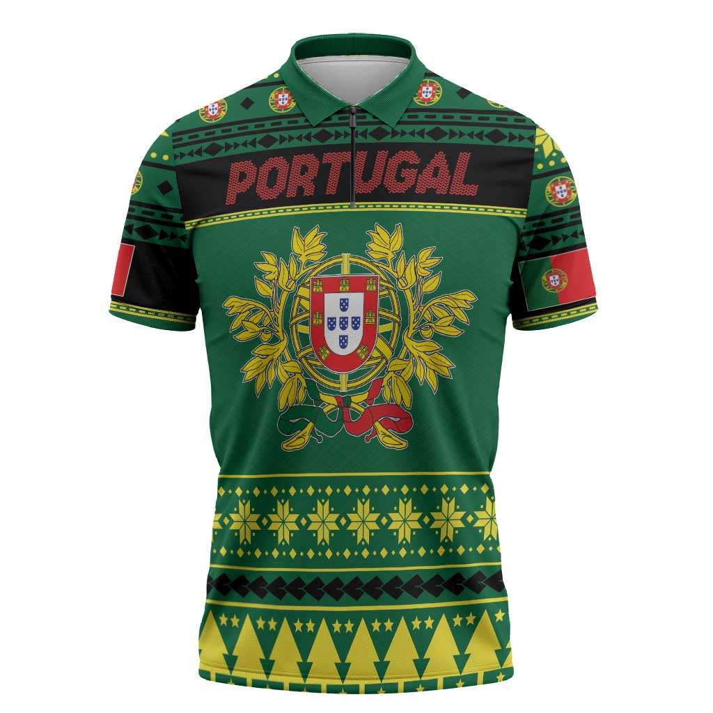 Personalized Portugal Christmas Zipper Polo Shirt Emblem With Flag Style - Wonder Print Shop