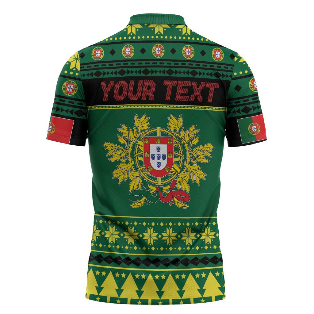 Personalized Portugal Christmas Zipper Polo Shirt Emblem With Flag Style - Wonder Print Shop