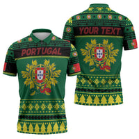 Personalized Portugal Christmas Zipper Polo Shirt Emblem With Flag Style - Wonder Print Shop