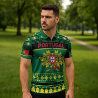 Personalized Portugal Christmas Zipper Polo Shirt Emblem With Flag Style - Wonder Print Shop
