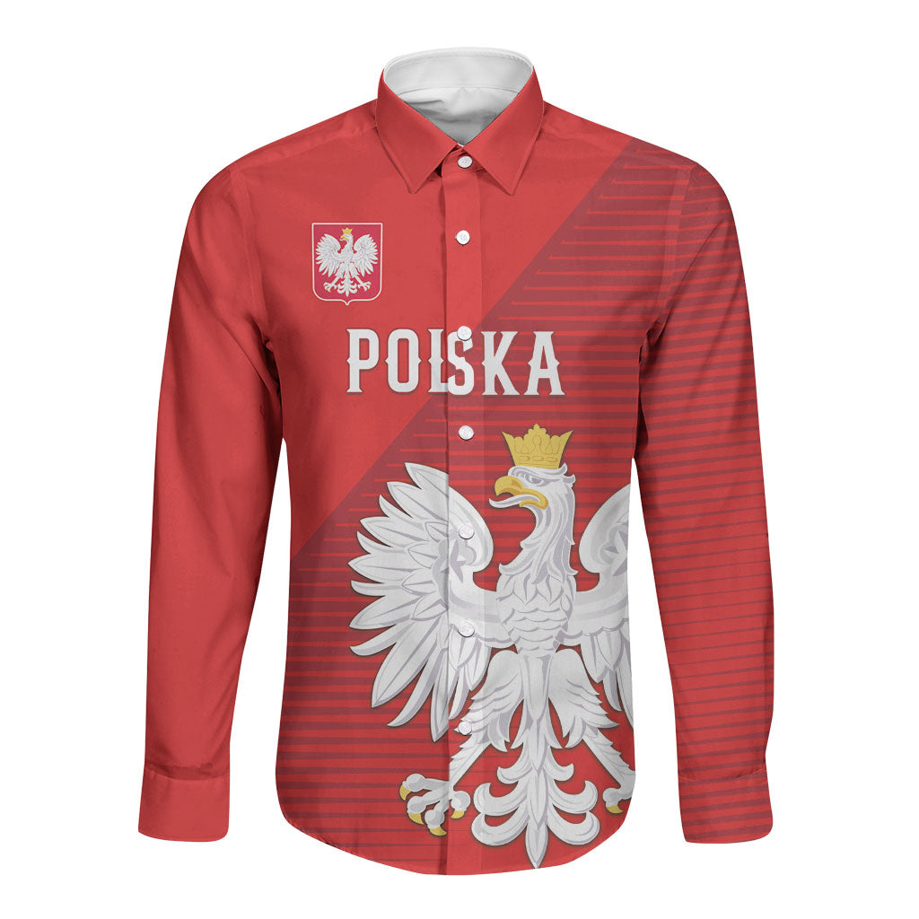 Custom Poland Football Long Sleeve Button Shirt Go Bialo-Czerwoni Champions Red