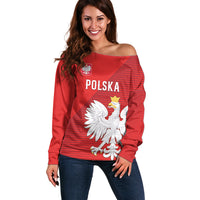 Custom Poland Football Off Shoulder Sweater Go Bialo-Czerwoni Champions Red