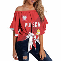 Custom Poland Football Off Shoulder Wrap Waist Top Go Bialo-Czerwoni Champions Red