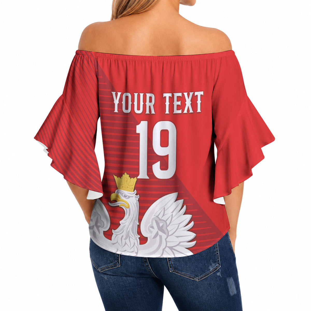Custom Poland Football Off Shoulder Wrap Waist Top Go Bialo-Czerwoni Champions Red