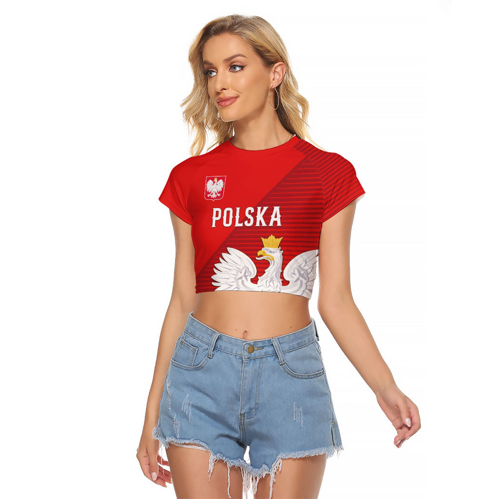 Custom Poland Football Raglan Cropped T Shirt Go Bialo-Czerwoni Champions Red