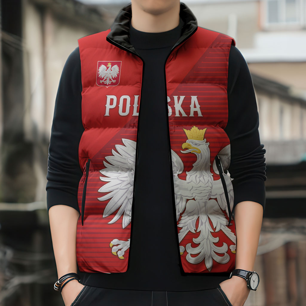 Custom Poland Football Sleeveless Puffer Jacket Go Bialo-Czerwoni Champions Red