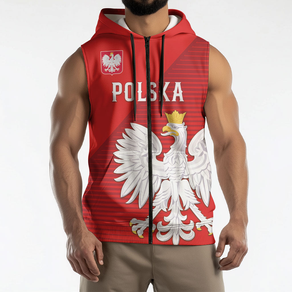 Custom Poland Football Sleeveless Zip Hoodie Go Bialo-Czerwoni Champions Red