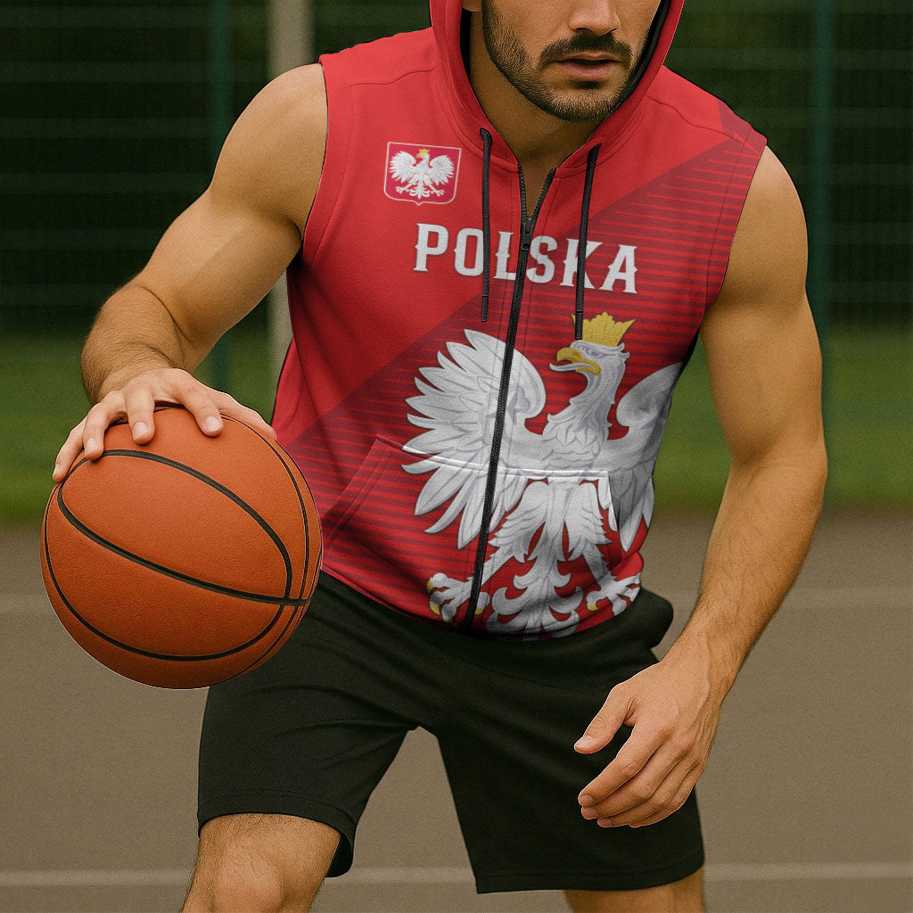 Custom Poland Football Sleeveless Zip Hoodie Go Bialo-Czerwoni Champions Red