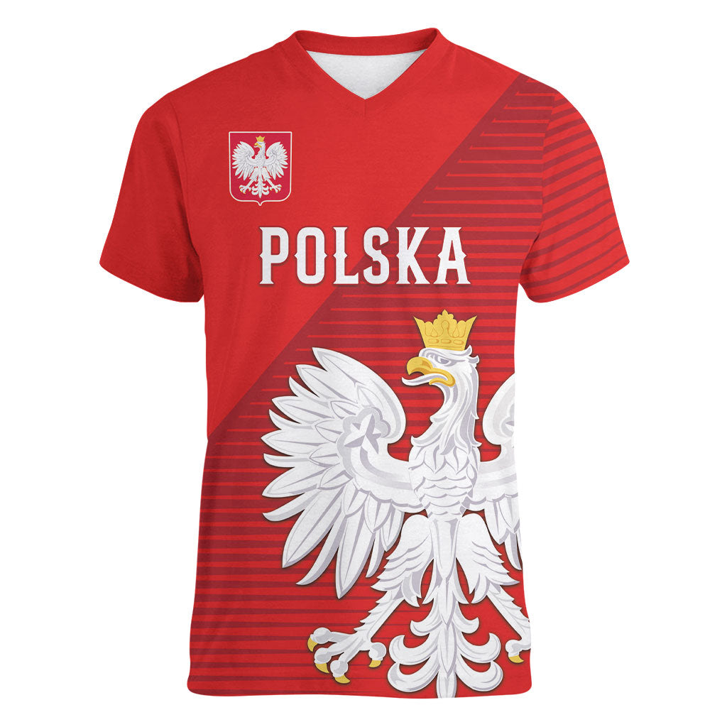 Custom Poland Football Women V-Neck T-Shirt Go Bialo-Czerwoni Champions Red