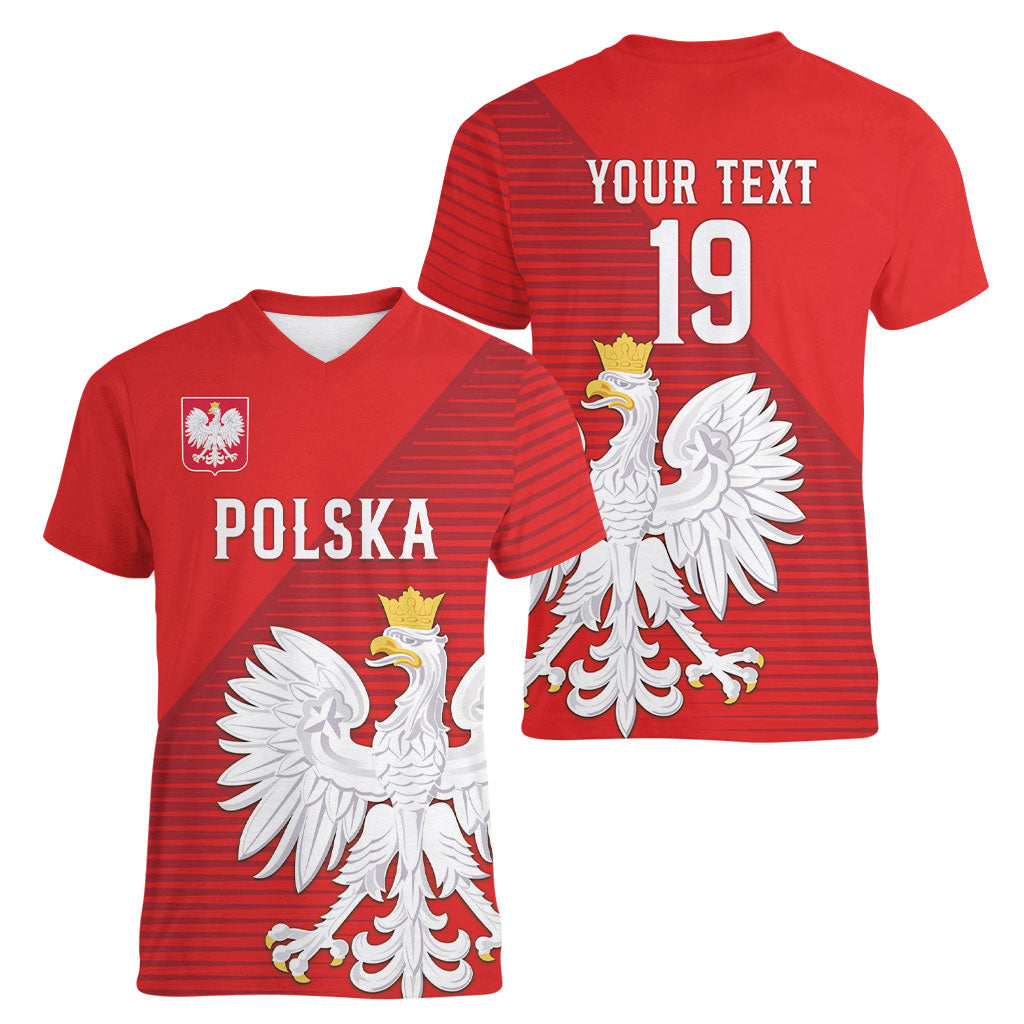 Custom Poland Football Women V-Neck T-Shirt Go Bialo-Czerwoni Champions Red