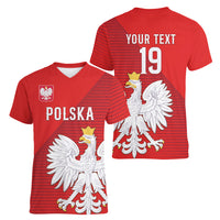 Custom Poland Football Women V-Neck T-Shirt Go Bialo-Czerwoni Champions Red