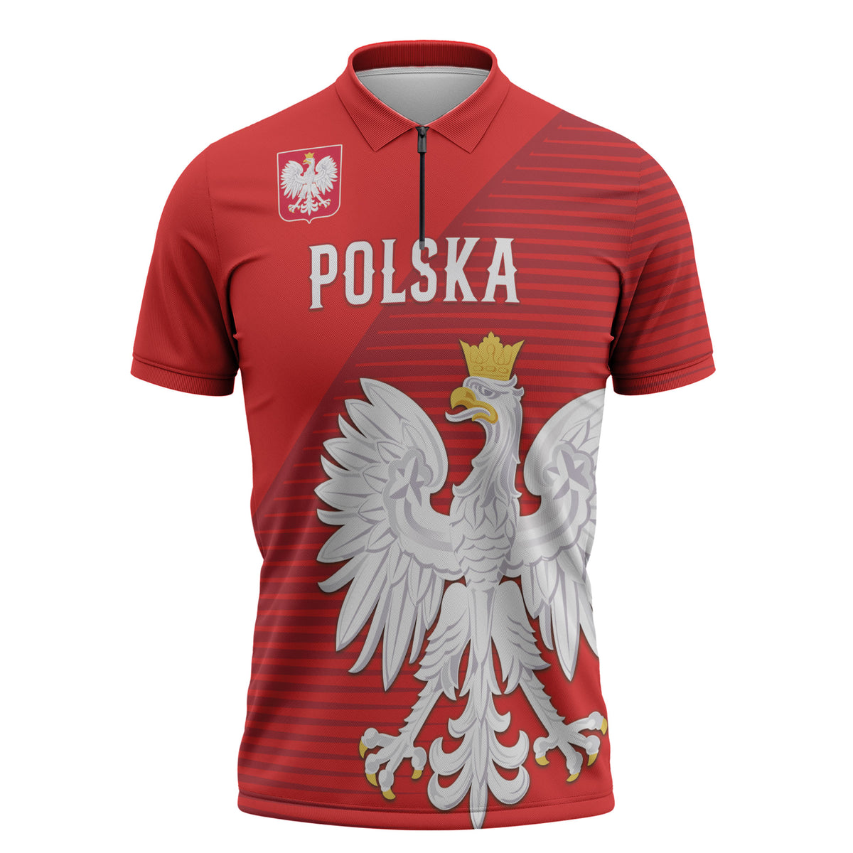 Custom Poland Football Zipper Polo Shirt Go Bialo-Czerwoni Champions Red