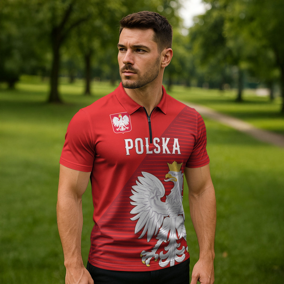 Custom Poland Football Zipper Polo Shirt Go Bialo-Czerwoni Champions Red