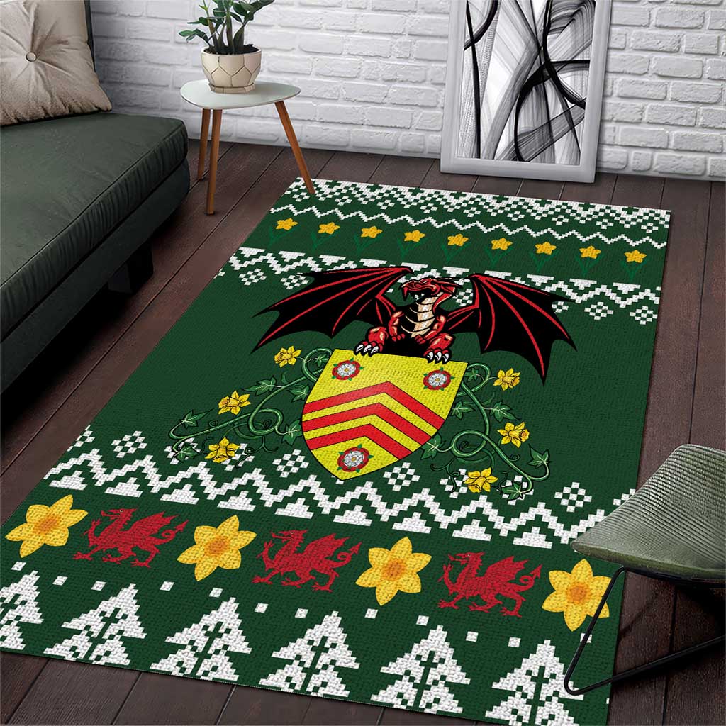 Glamorgan Wales Christmas Area Rug Cymru Dragon And Daffodil - Wonder Print Shop