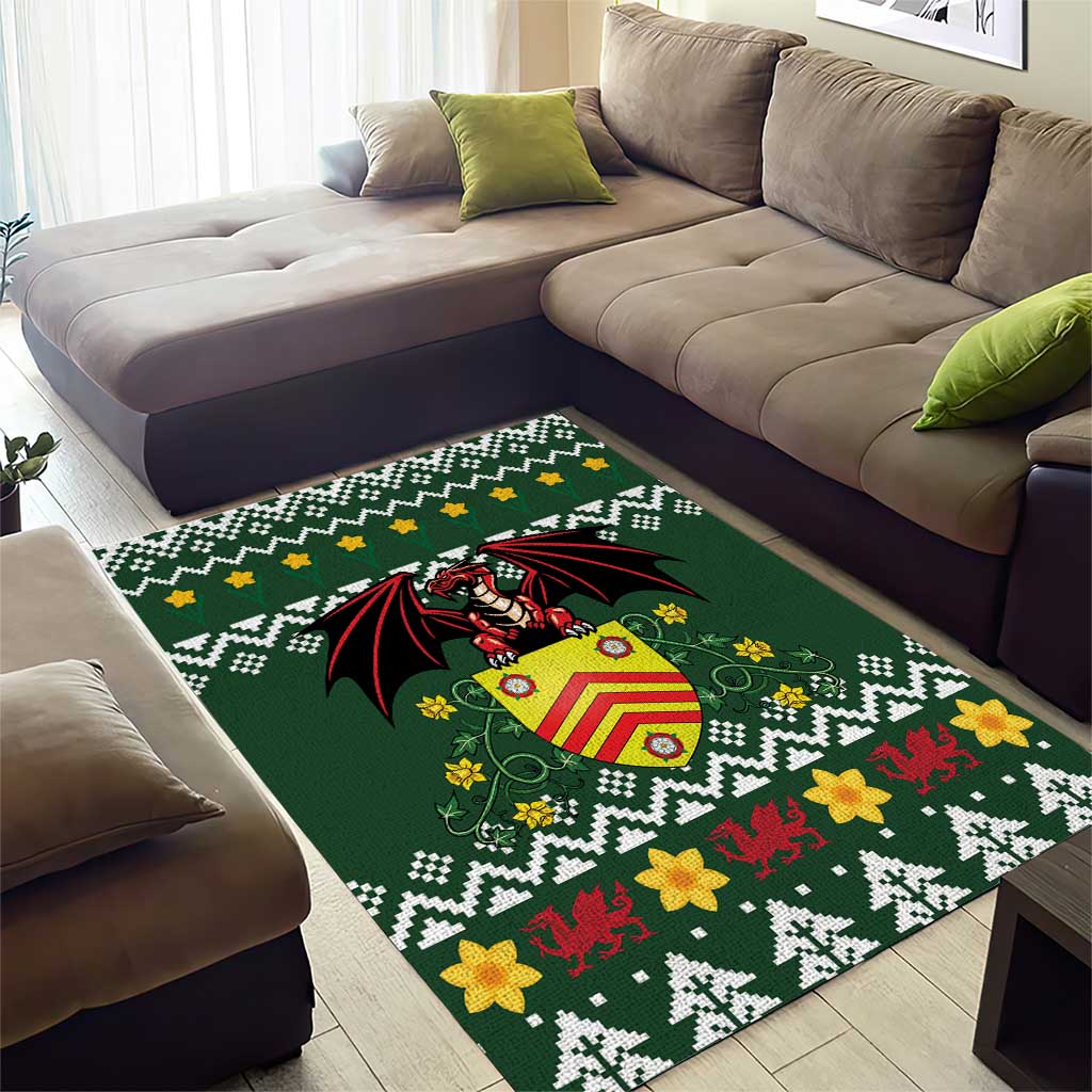 Glamorgan Wales Christmas Area Rug Cymru Dragon And Daffodil - Wonder Print Shop