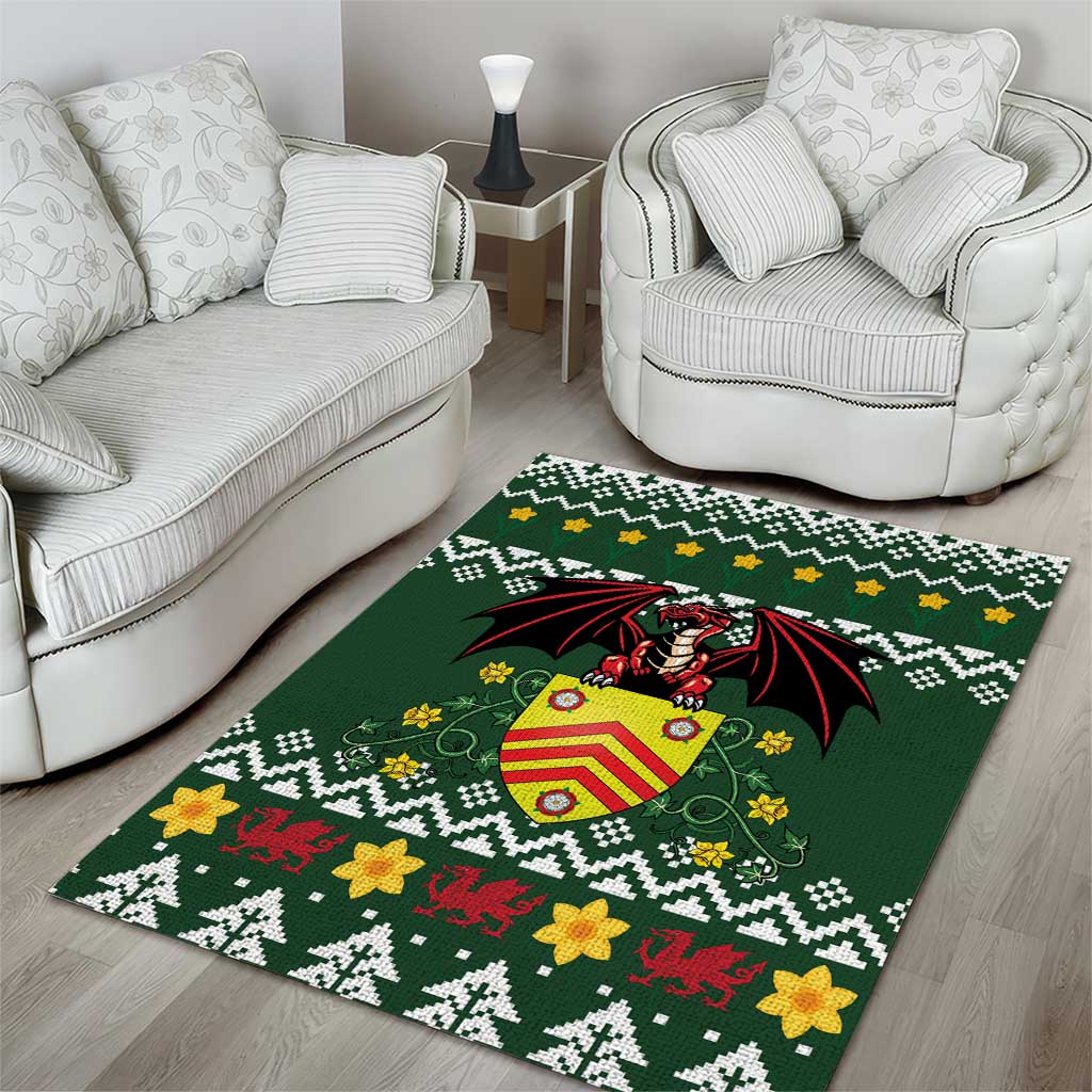 Glamorgan Wales Christmas Area Rug Cymru Dragon And Daffodil - Wonder Print Shop