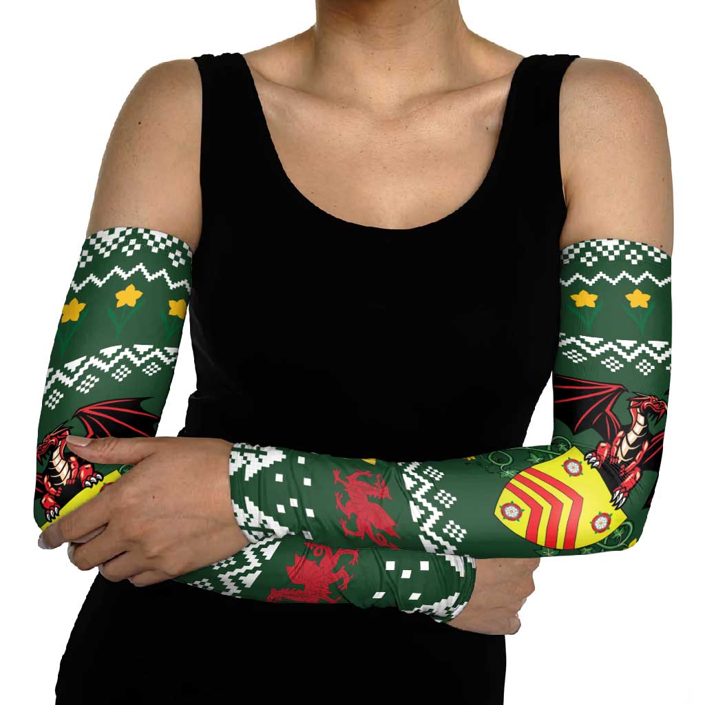 Glamorgan Wales Christmas Arm Sleeves Cymru Dragon And Daffodil - Wonder Print Shop
