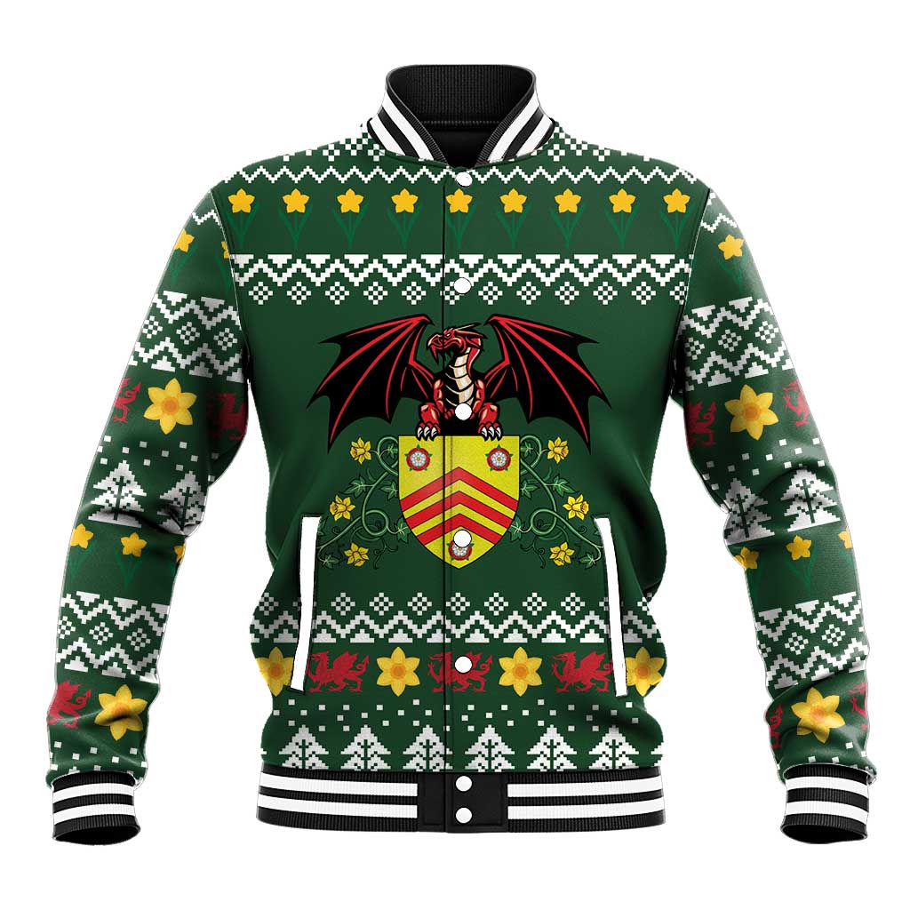 Glamorgan Wales Christmas Baseball Jacket Cymru Dragon And Daffodil - Wonder Print Shop