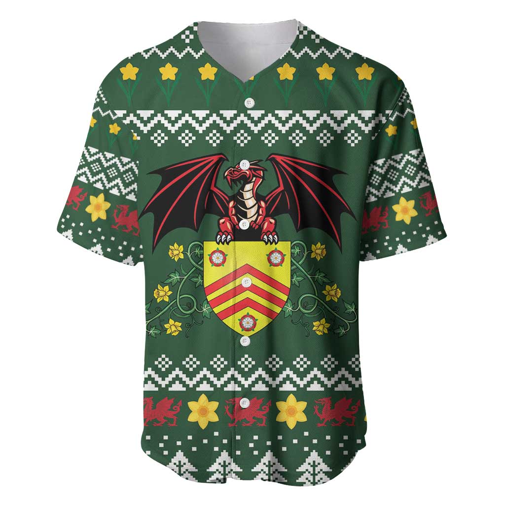 Glamorgan Wales Christmas Baseball Jersey Cymru Dragon And Daffodil - Wonder Print Shop