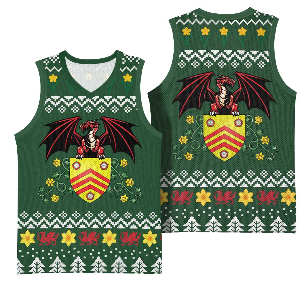 Glamorgan Wales Christmas Basketball Jersey Cymru Dragon And Daffodil - Wonder Print Shop