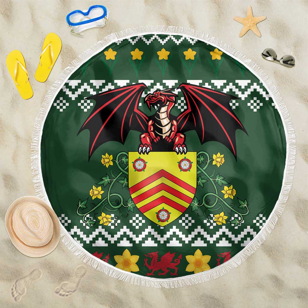 Glamorgan Wales Christmas Beach Blanket Cymru Dragon And Daffodil - Wonder Print Shop