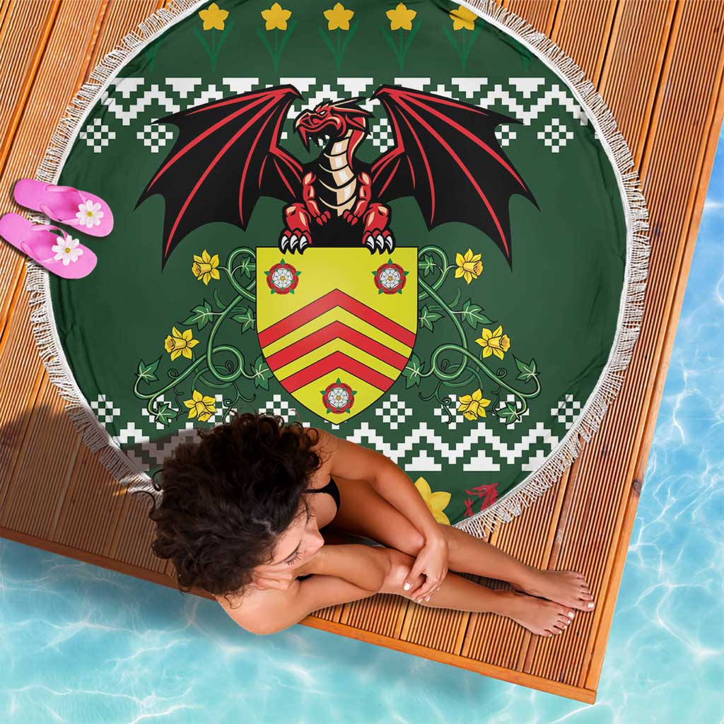 Glamorgan Wales Christmas Beach Blanket Cymru Dragon And Daffodil - Wonder Print Shop