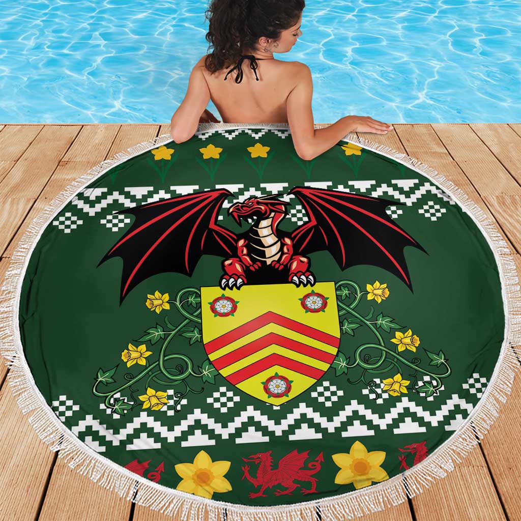 Glamorgan Wales Christmas Beach Blanket Cymru Dragon And Daffodil - Wonder Print Shop