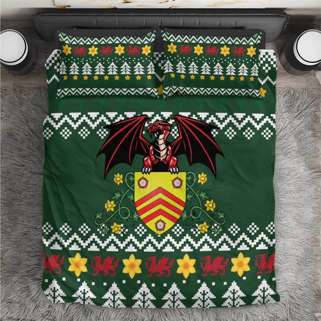 Glamorgan Wales Christmas Bedding Set Cymru Dragon And Daffodil - Wonder Print Shop