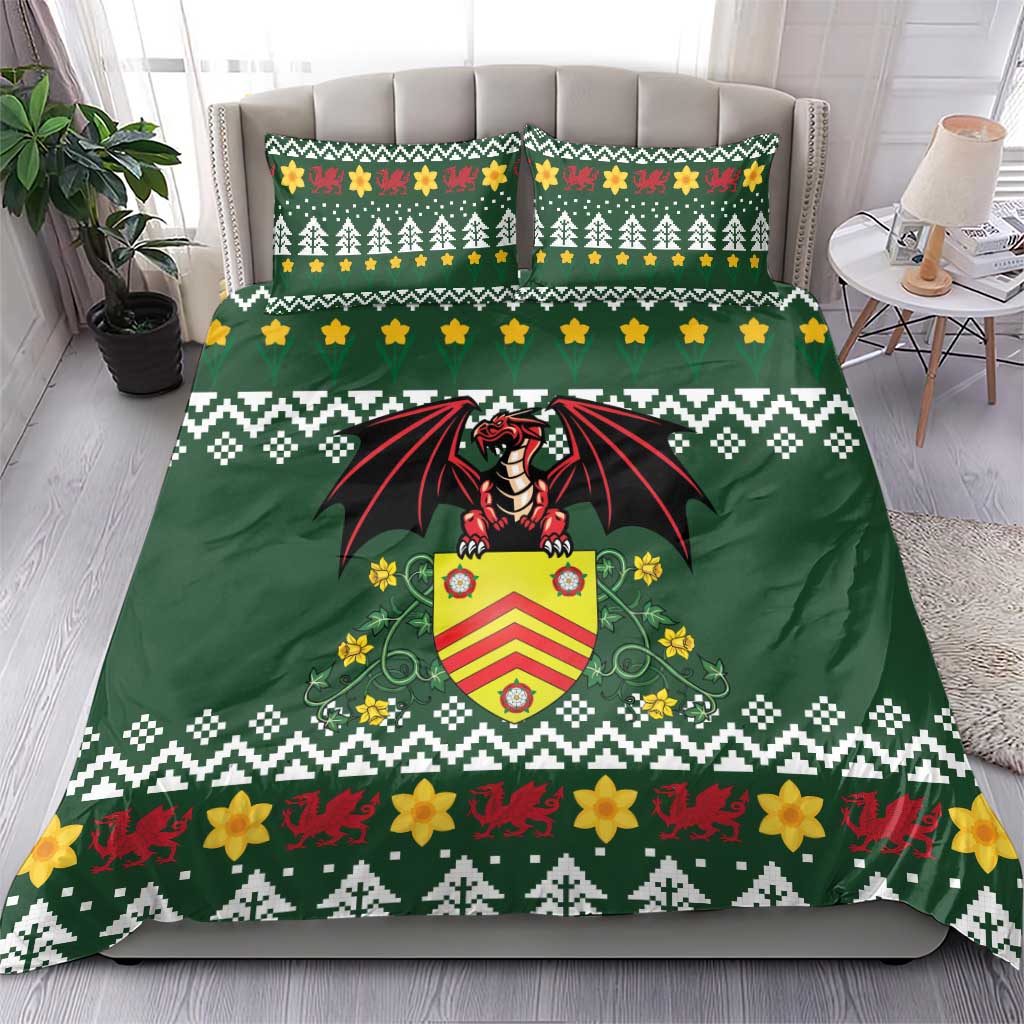 Glamorgan Wales Christmas Bedding Set Cymru Dragon And Daffodil - Wonder Print Shop