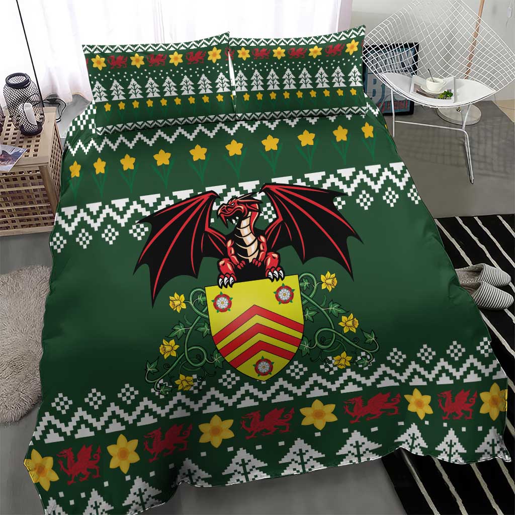 Glamorgan Wales Christmas Bedding Set Cymru Dragon And Daffodil - Wonder Print Shop