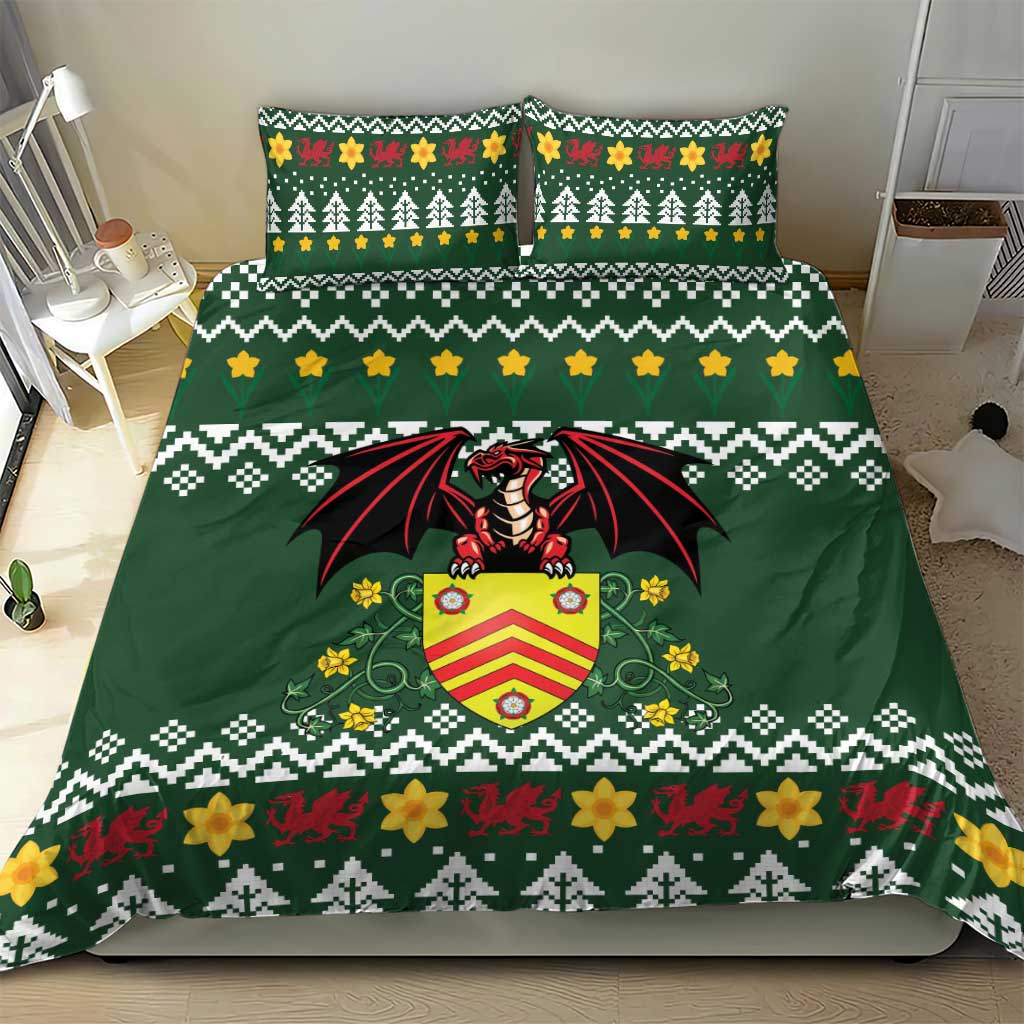 Glamorgan Wales Christmas Bedding Set Cymru Dragon And Daffodil - Wonder Print Shop