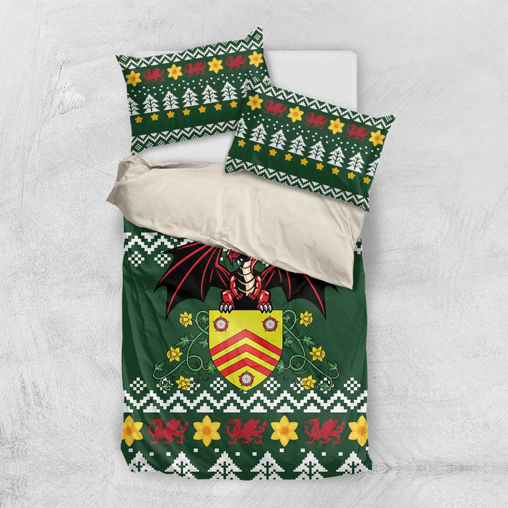 Glamorgan Wales Christmas Bedding Set Cymru Dragon And Daffodil - Wonder Print Shop