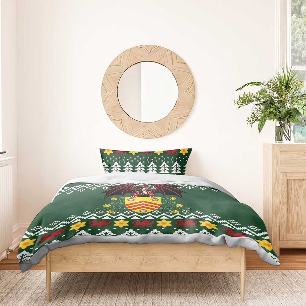 Glamorgan Wales Christmas Bedding Set Cymru Dragon And Daffodil - Wonder Print Shop