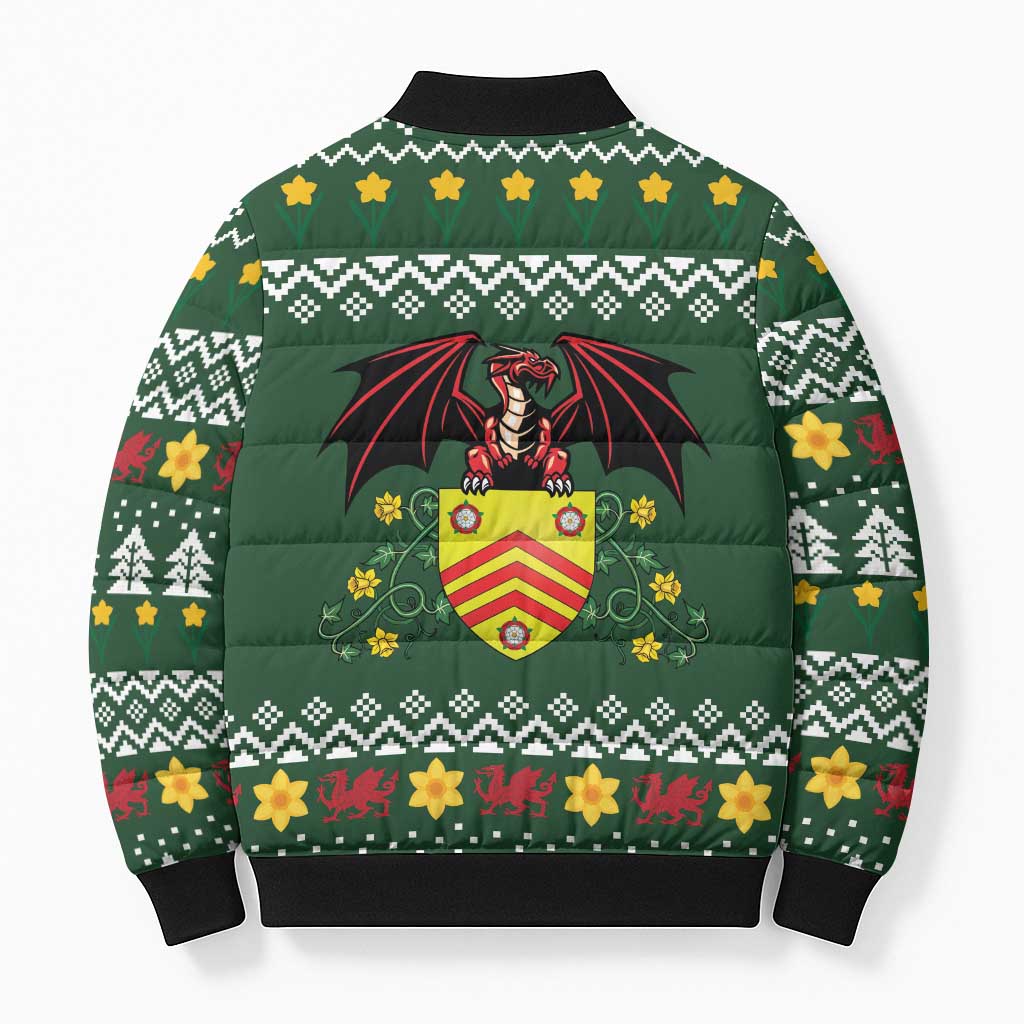 Glamorgan Wales Christmas Bomber Puffer Jacket Cymru Dragon And Daffodil - Wonder Print Shop