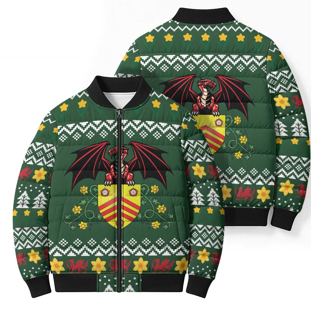 Glamorgan Wales Christmas Bomber Puffer Jacket Cymru Dragon And Daffodil - Wonder Print Shop