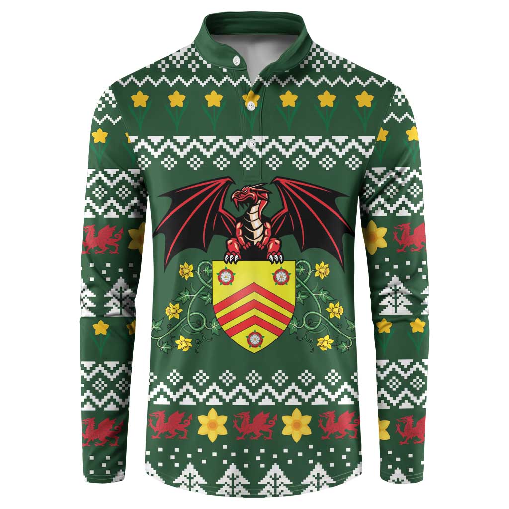 Glamorgan Wales Christmas Button Sweatshirt Cymru Dragon And Daffodil - Wonder Print Shop