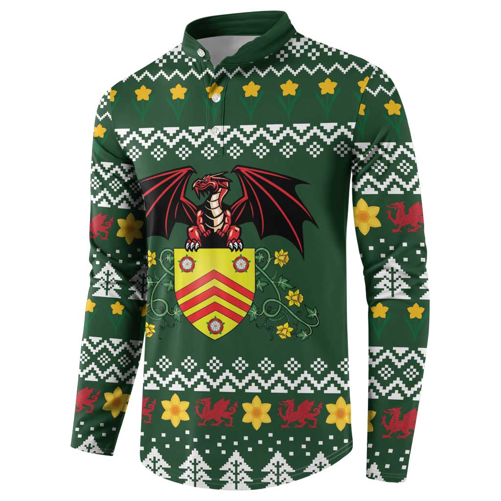 Glamorgan Wales Christmas Button Sweatshirt Cymru Dragon And Daffodil - Wonder Print Shop