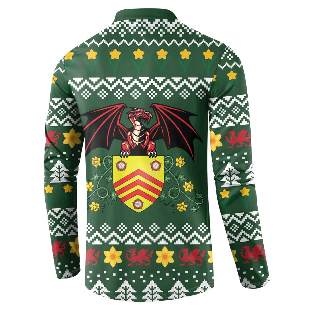 Glamorgan Wales Christmas Button Sweatshirt Cymru Dragon And Daffodil - Wonder Print Shop