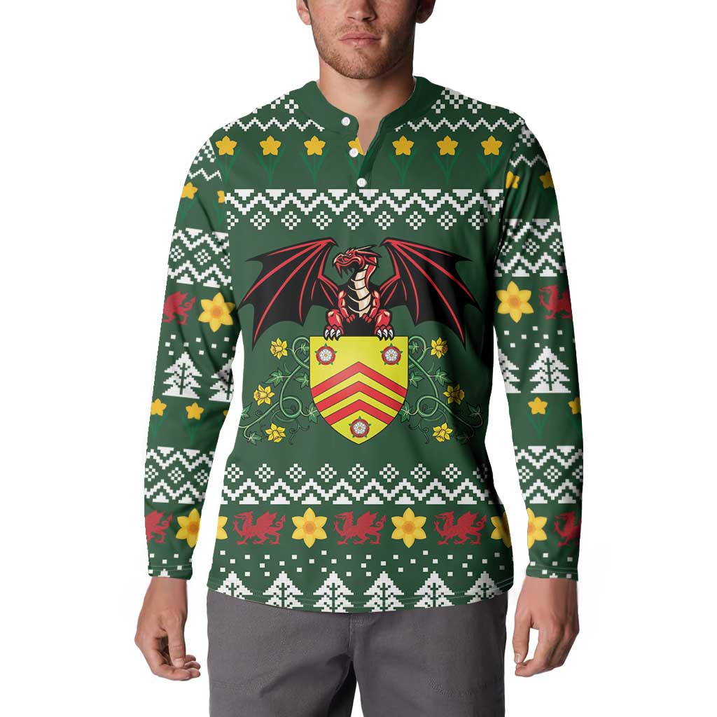 Glamorgan Wales Christmas Button Sweatshirt Cymru Dragon And Daffodil - Wonder Print Shop