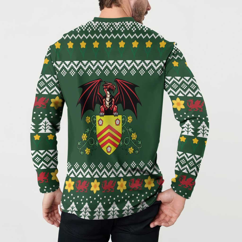 Glamorgan Wales Christmas Button Sweatshirt Cymru Dragon And Daffodil - Wonder Print Shop