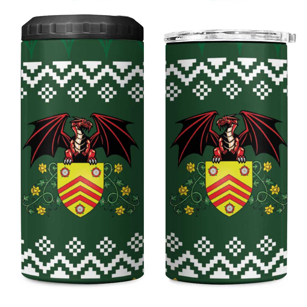 Glamorgan Wales Christmas 4 in 1 Can Cooler Tumbler Cymru Dragon And Daffodil - Wonder Print Shop
