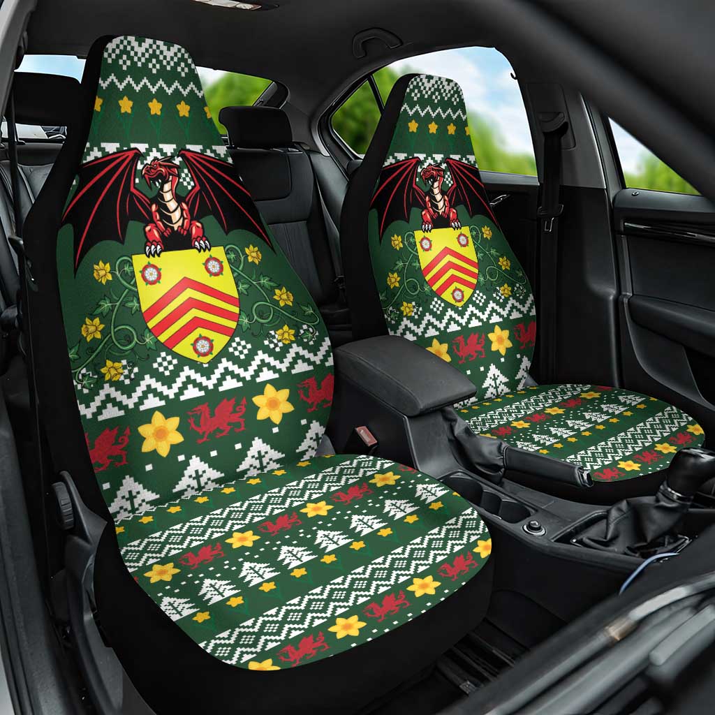 Glamorgan Wales Christmas Car Seat Cover Cymru Dragon And Daffodil - Wonder Print Shop