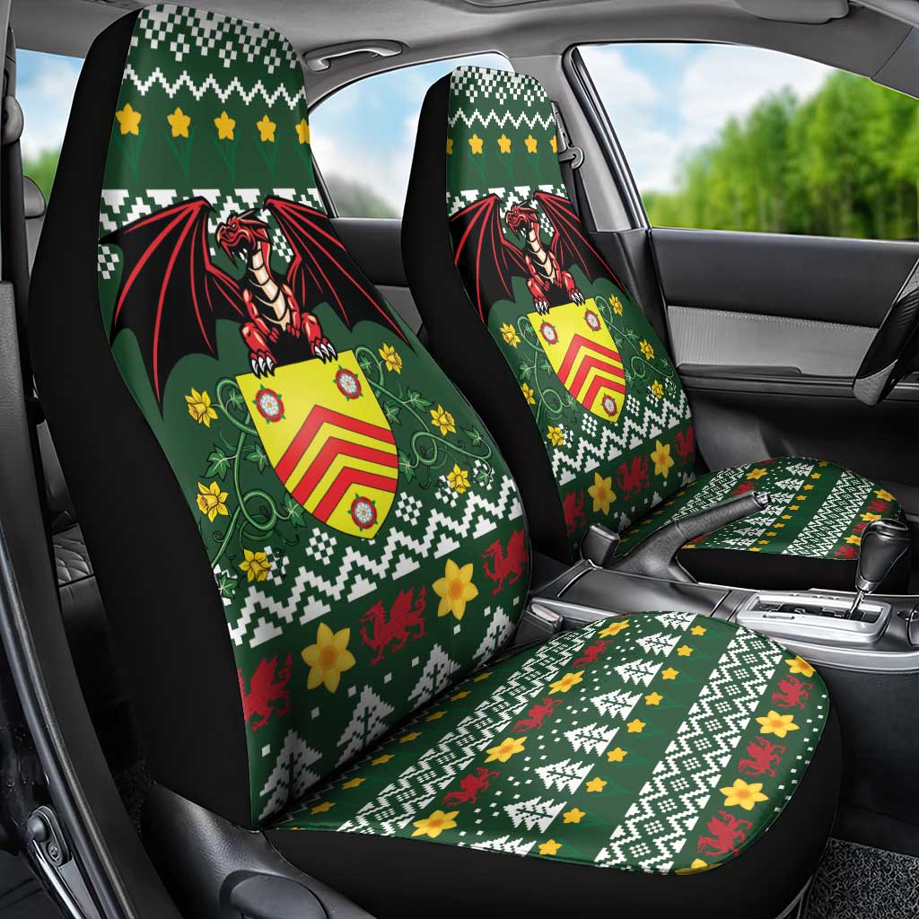 Glamorgan Wales Christmas Car Seat Cover Cymru Dragon And Daffodil - Wonder Print Shop